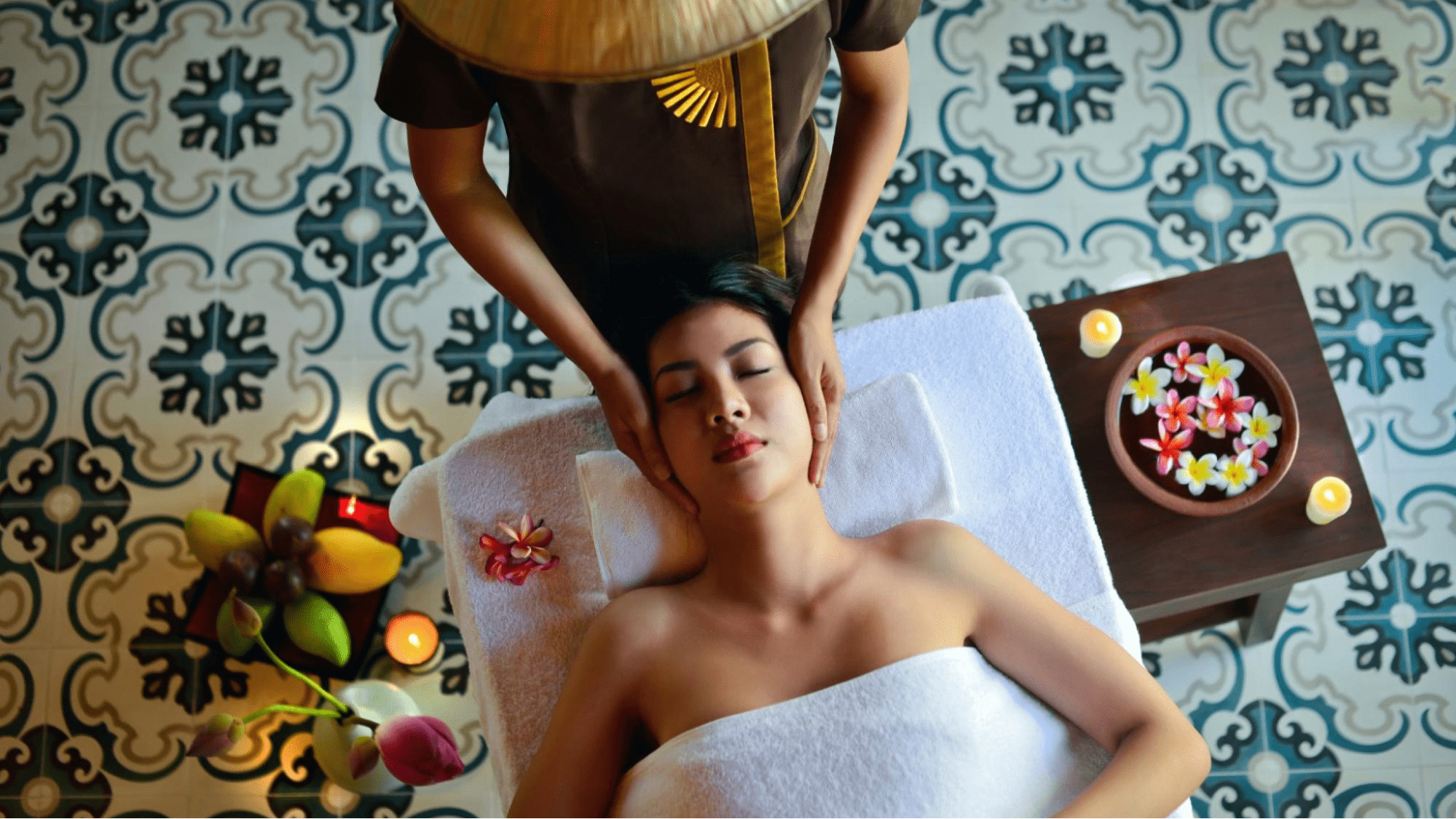 A person relaxing at a spa
