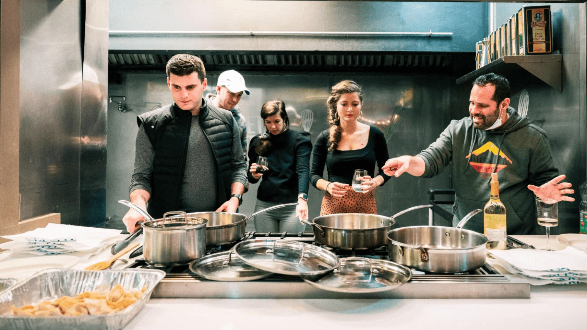 A group of people cooking