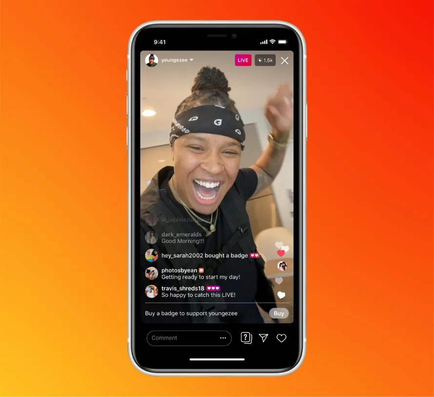 Mobile view of Instagram app with live streaming video on-screen